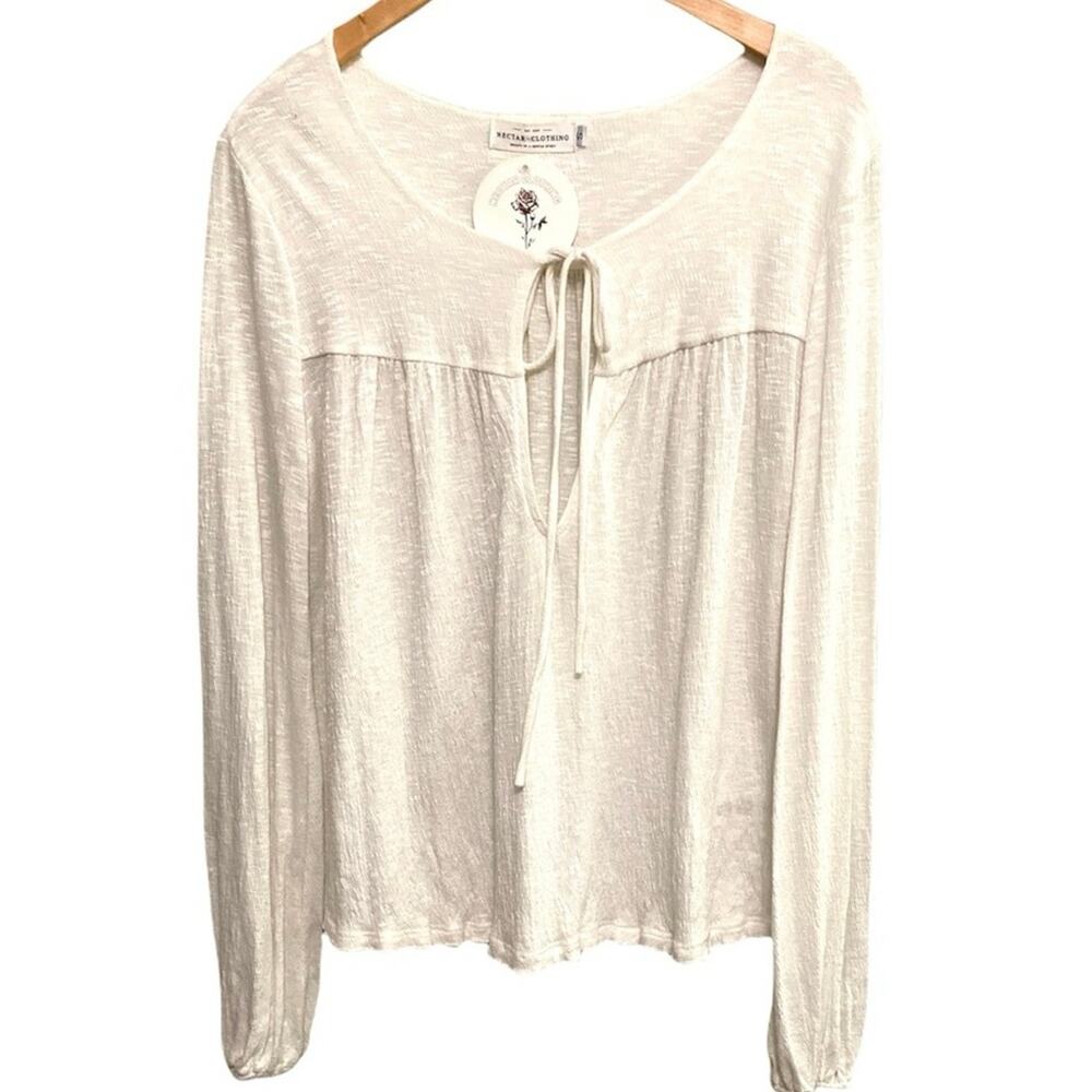 Nectar Clothing Long Sleeve Top White Small Beachy Flowy Coastal